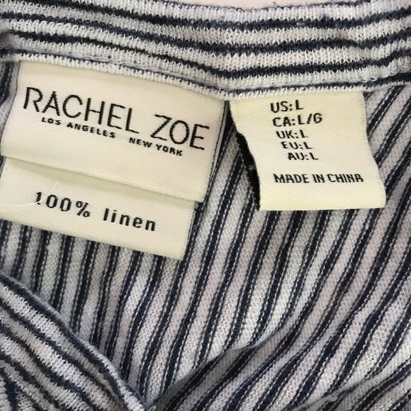 Rachel Zoe Linen Blue & White Stripe Tie Front Sleeveless Top Womens Size Large - Picture 10 of 13